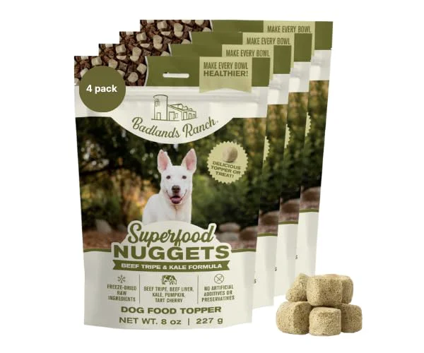 Elegant BADLANDS RANCH Superfood Nuggets – ze-Dried Beef Tripe Kale Dog Treat Topper Authentic