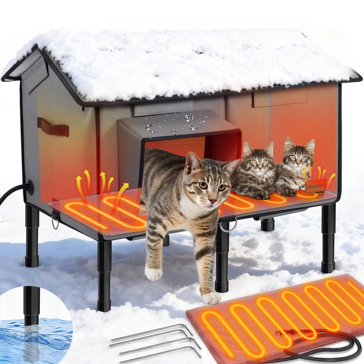Elegant iweepet Upgraded Weatherproof Heated Cat House – Outdoor Shelter with Escape Door Responsible