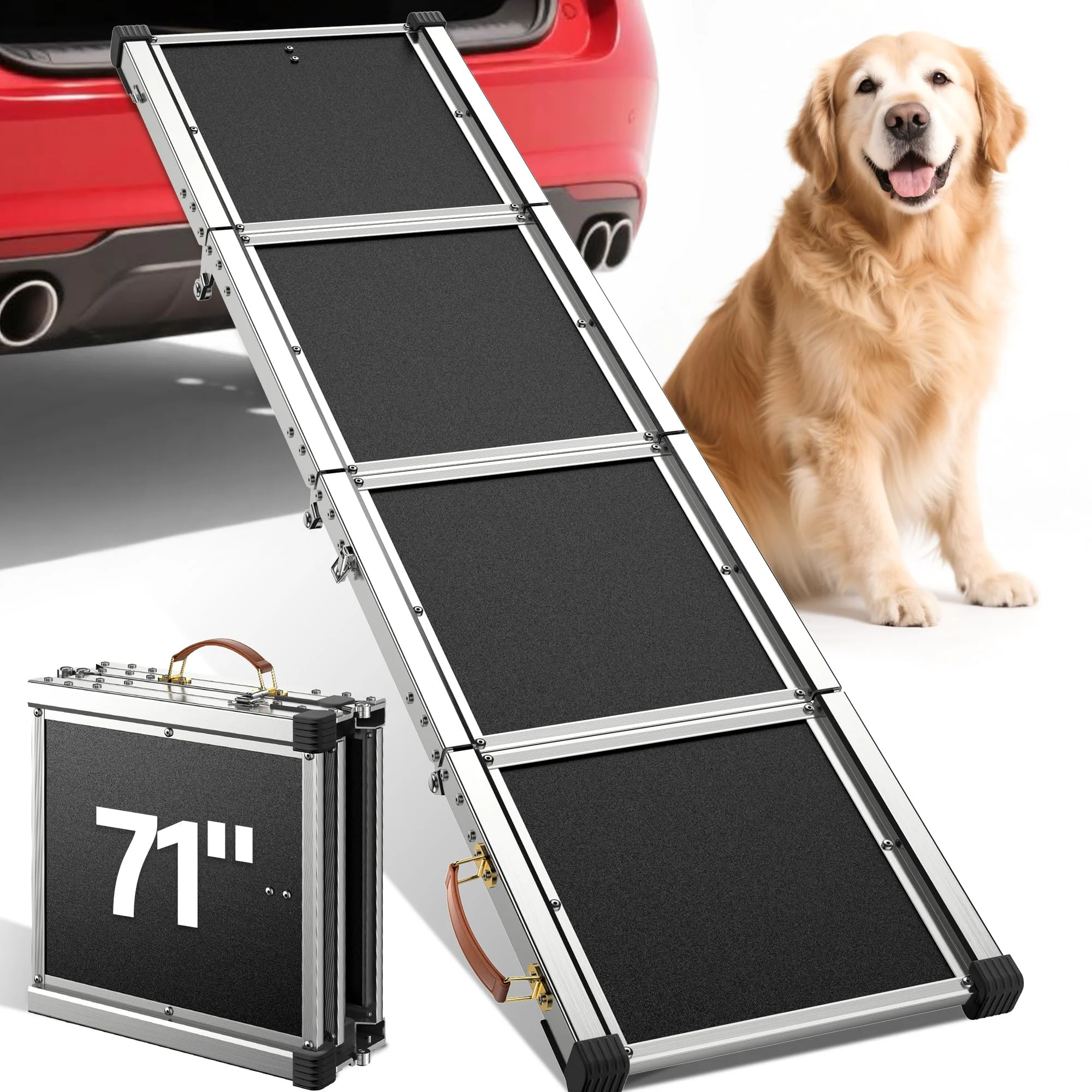 Smooth Tsukiko Upgraded Dog Ramp for Car - 330 lbs 71-inch Long x 17-inch Wide Folding with Heavy-Duty Hinges Classic