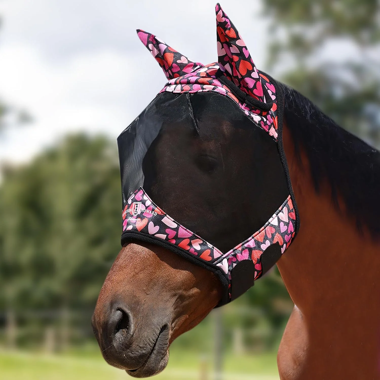 Top-Quality Harrison Howard Pro LumiVista Horse Half Face Fly Mask Large Eye Space with Ears UV Protection for Horse Cute Hearts L Sophisticated