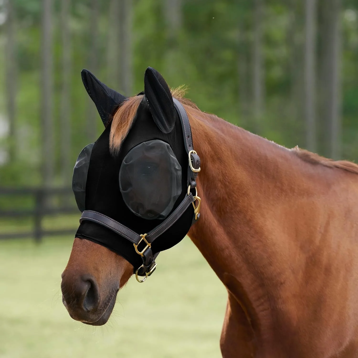Original Design SmartEquine Comfort Fly Mask with SmartCore Technology UV Horse Mask UPF 50 Forelock Hole Stretch Material Fine Mesh Around Ears Moisture-Wicking for Cool Comfort Cob
