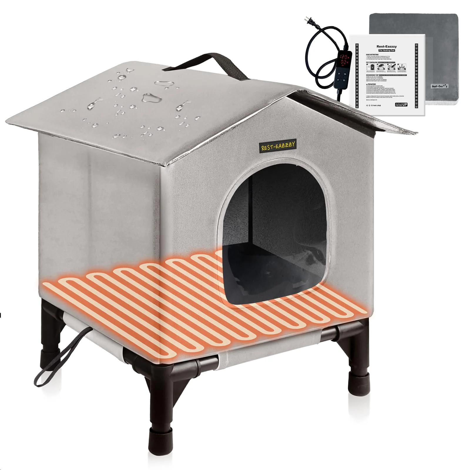 Contemporary Rest-Eazzzy Heated Cat House – Waterproof Fully Insulated Indoor Shelter Grey-Heat Medium Certified