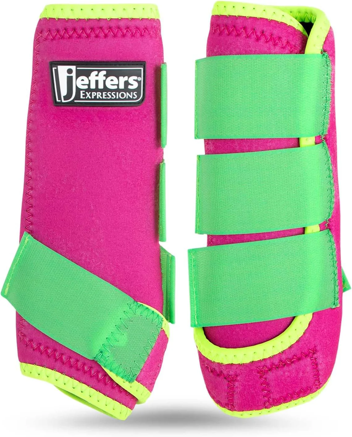 Verified Jeffers Expression Neon Horse Boots 1 Pair – Pink Lime Breathable Neoprene with Secure Strap Closures Durable Premium Protection for Jump Training Trail Riding – Front Hind Large Size Trendy