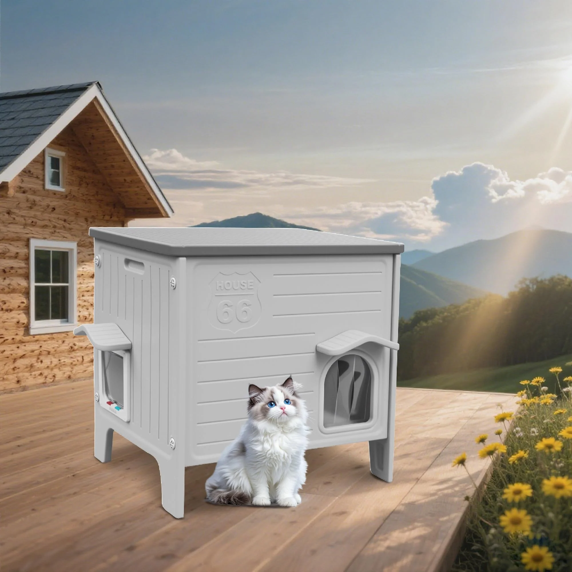 Smooth HiCaptain Weatherproof Outdoor Insulated Cat House with Escape Door Easy Assembly Practical