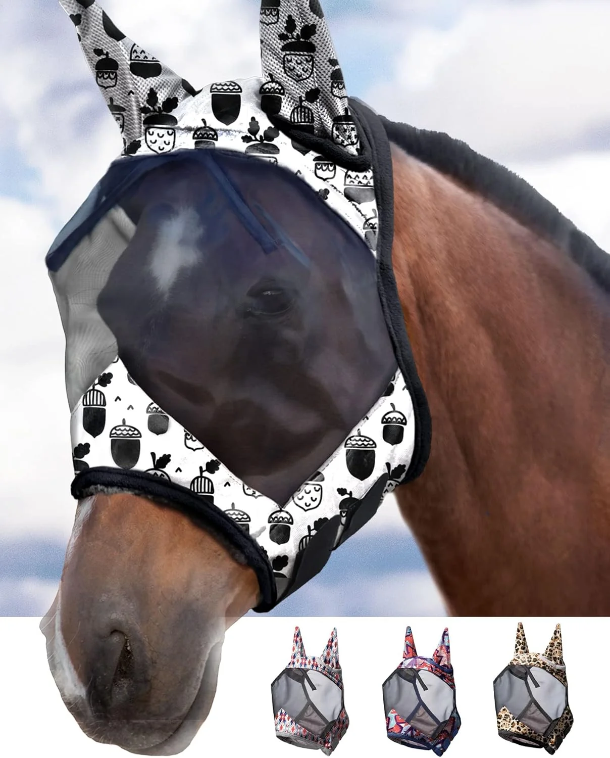 Comfortable Harrison Howard LumiVista Horse Fly Mask Standard with Ears UV Protection for Horse Pine Cones XL Extra Full World-Class