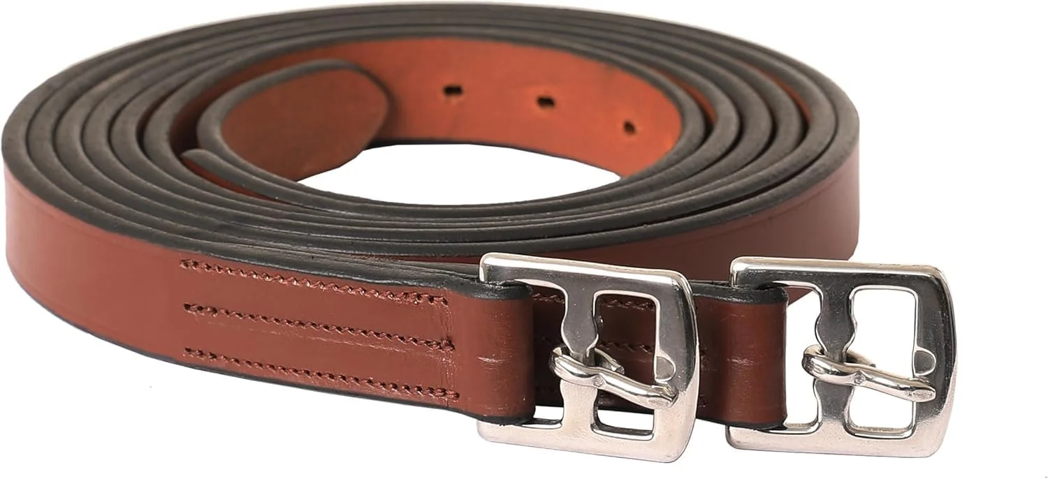 Sustainable Exion Pre-Stretched Leather Stirrup Leathers for English Saddles Premium Vegetable-Tanned Non-Stretch Stirrups for Jumping Dressage Schooling 18-Hole Numbered Adjustment SS Buckles Eco-Friendly