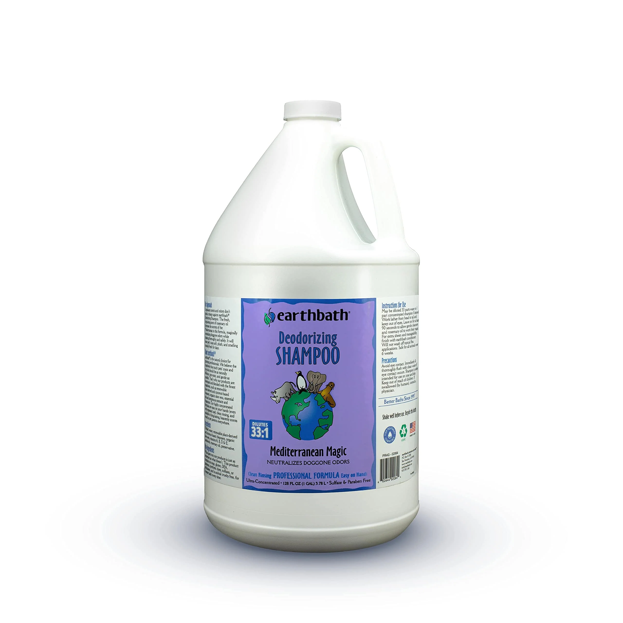 Original Design Earthbath Mediterranean Dog Shampoo – Rosemary Deodorizing Wash Made in USA 128 oz Fine