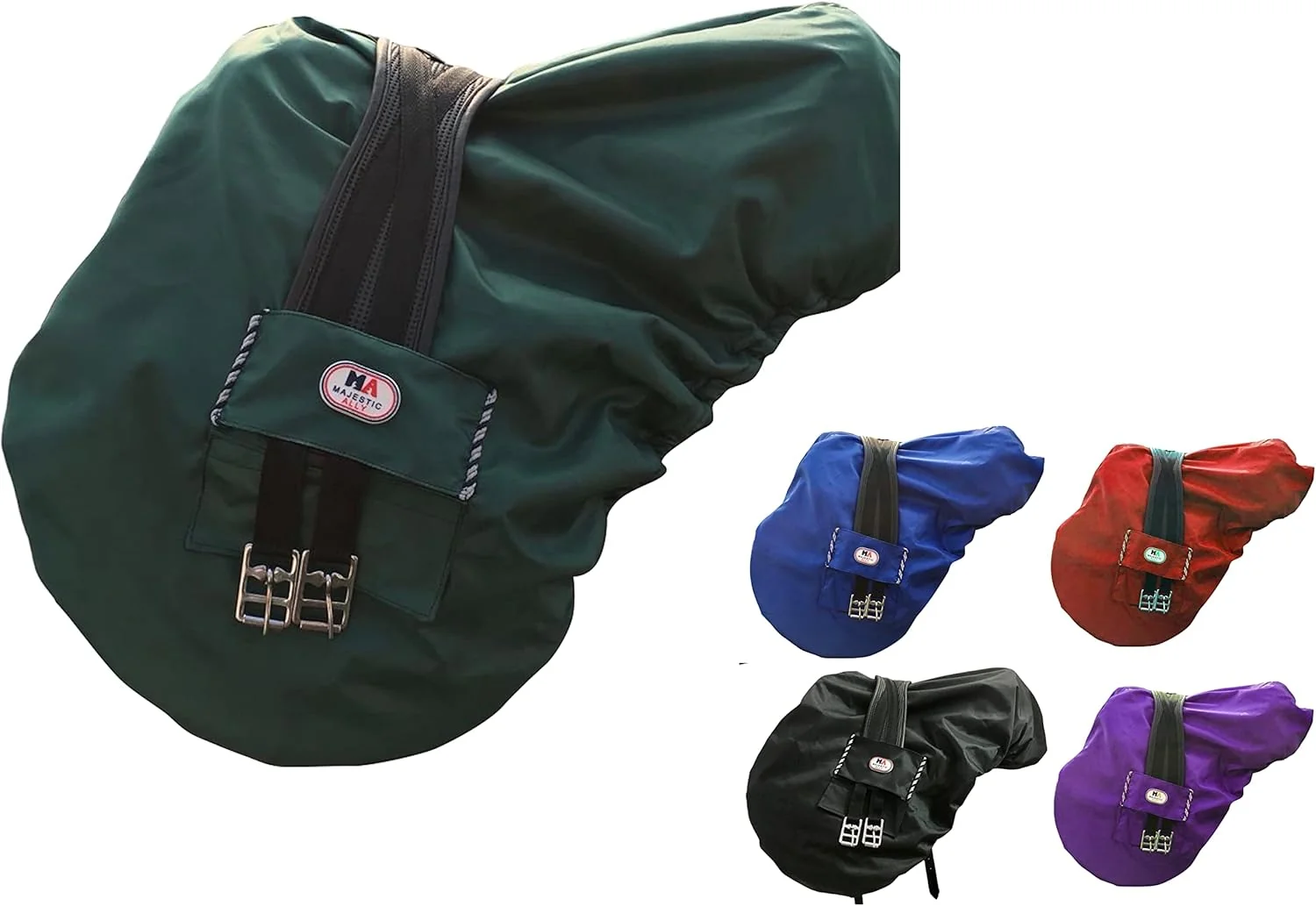 Authentic Majestic Ally Nylon Waterproof Fleece Lined Ride On English Saddle Cover-Multiple Color Hunter Green Flexible