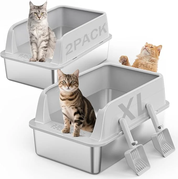 Reliable 2PACK Stainless Steel Litter Box Extra Large Litter Boxes Verified