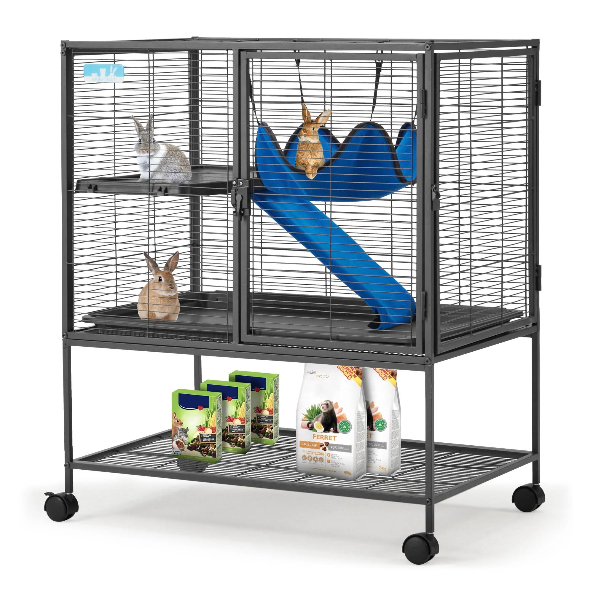Casual HABUTWAY 36.5''H Large Metal Rolling Ferret Cage 2-Tier Small Animal Cage with 0.5 Bar Spacing Powerful