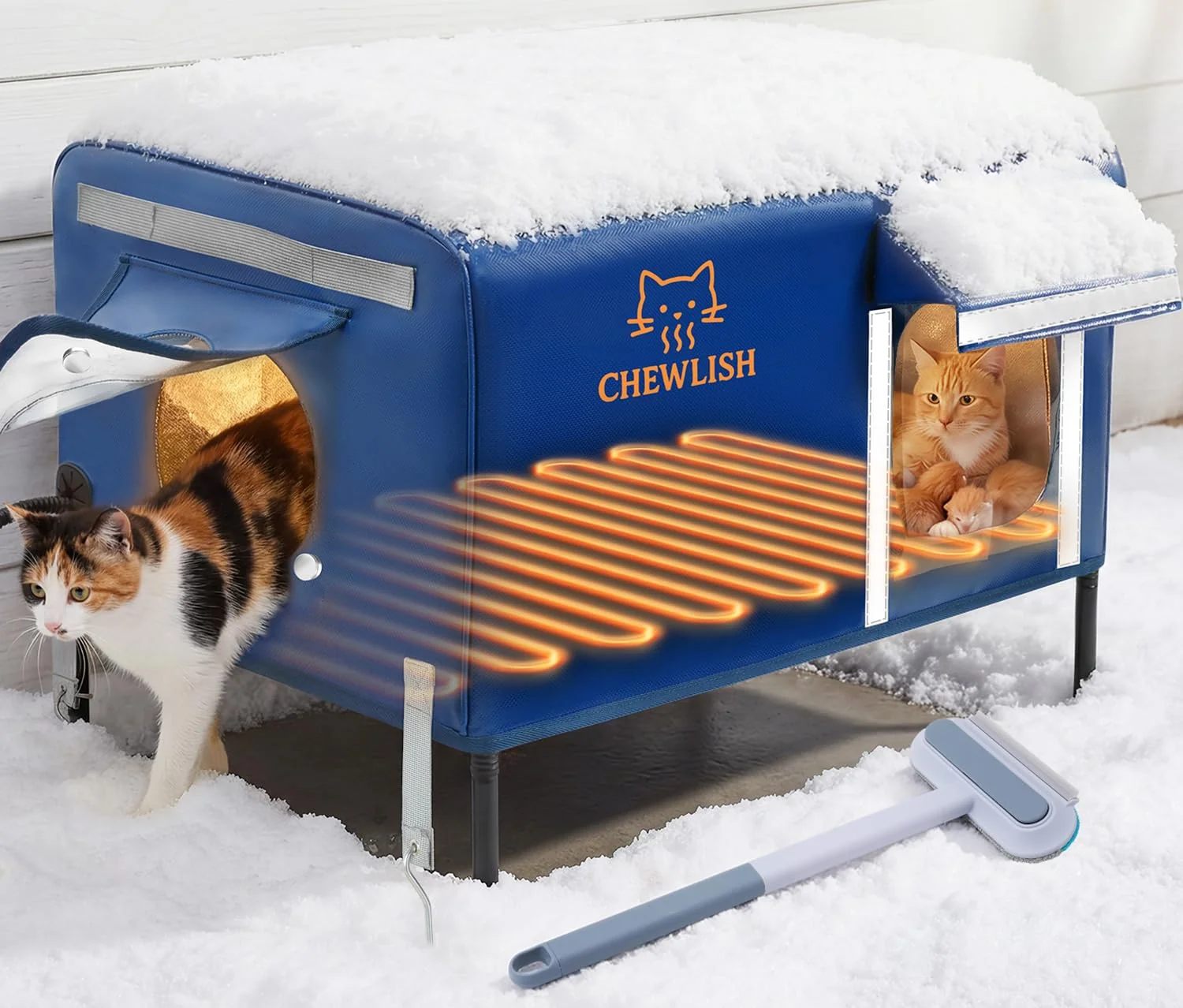 Trendy Chewlish Outdoor Heated Cat House – 25'' Weatherproof Feral Shelter with Magnetic Escape Door Genuine