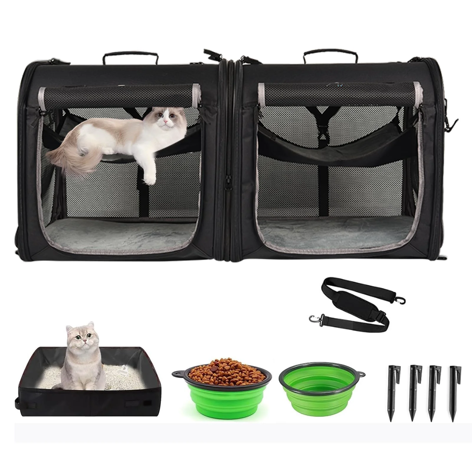 Reliable Wakytu Portable 2-in-1 Pet Carrier for Medium Dogs 2 Cats Travel Double Carrier Set Expertly Made