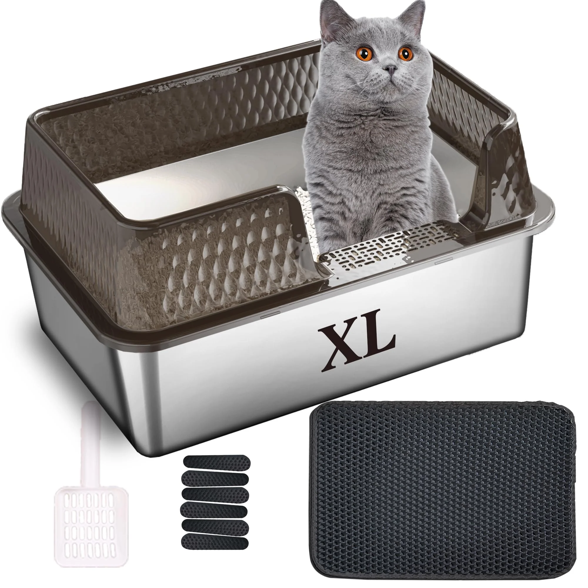 Classic Suhaco Side Entry Litter Box Large Stainless Steel – Tall Black High Walls Lid Professional