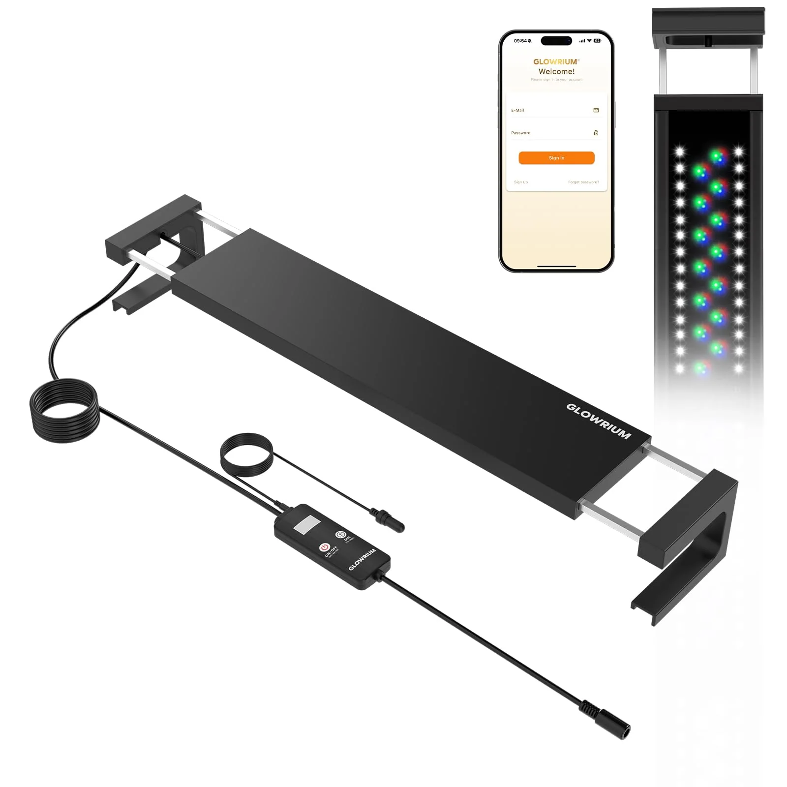 Selected GLOWRIUM Smart Aquarium Light – Bluetooth WiFi Dual Control RGBW Spectrum -Time Temp 24-36 in Genuine