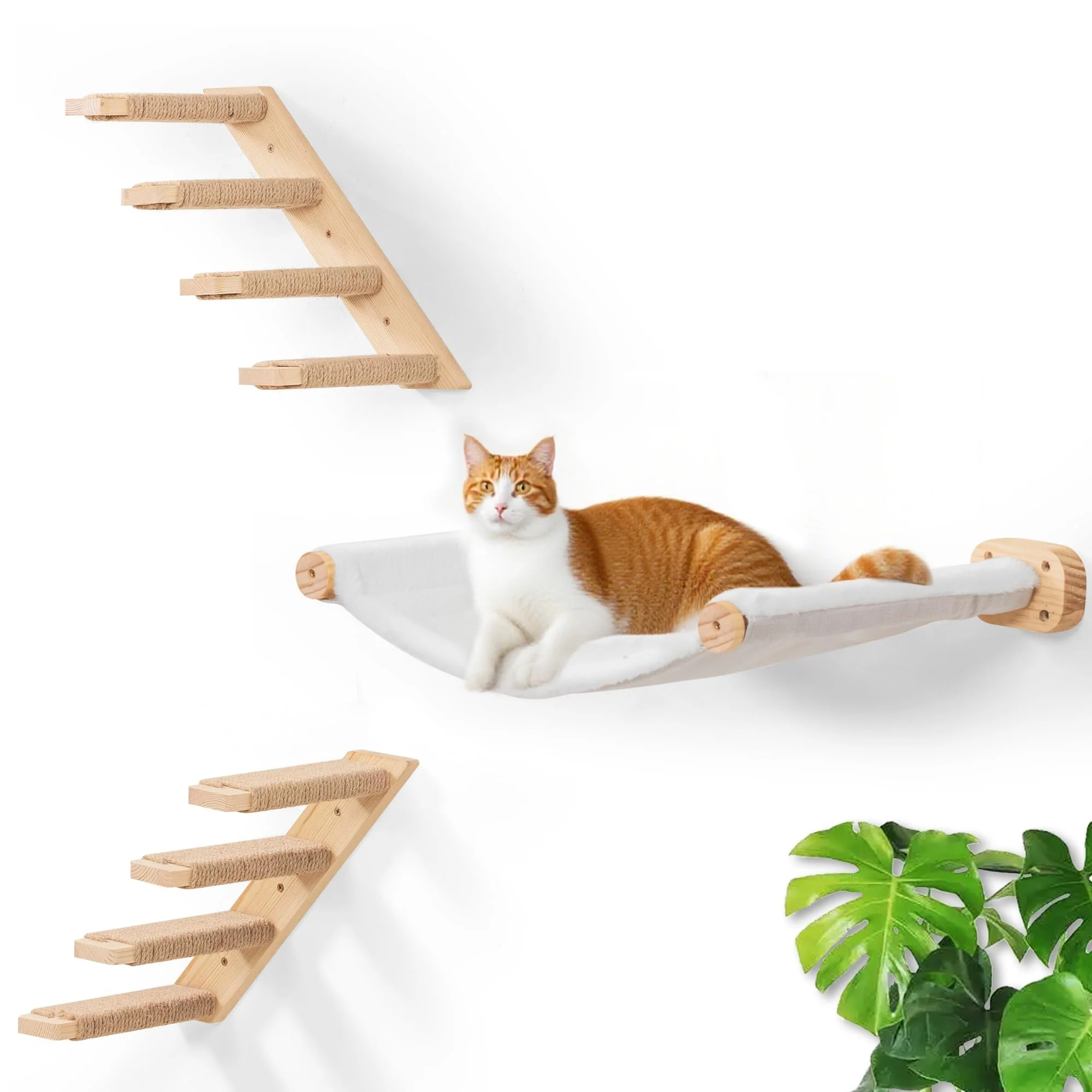 User-Friendly PELUMOZ Cat Wall Hammock Set of 3 – Wall Shelves 2 Ladders Large Cat Climber Effective