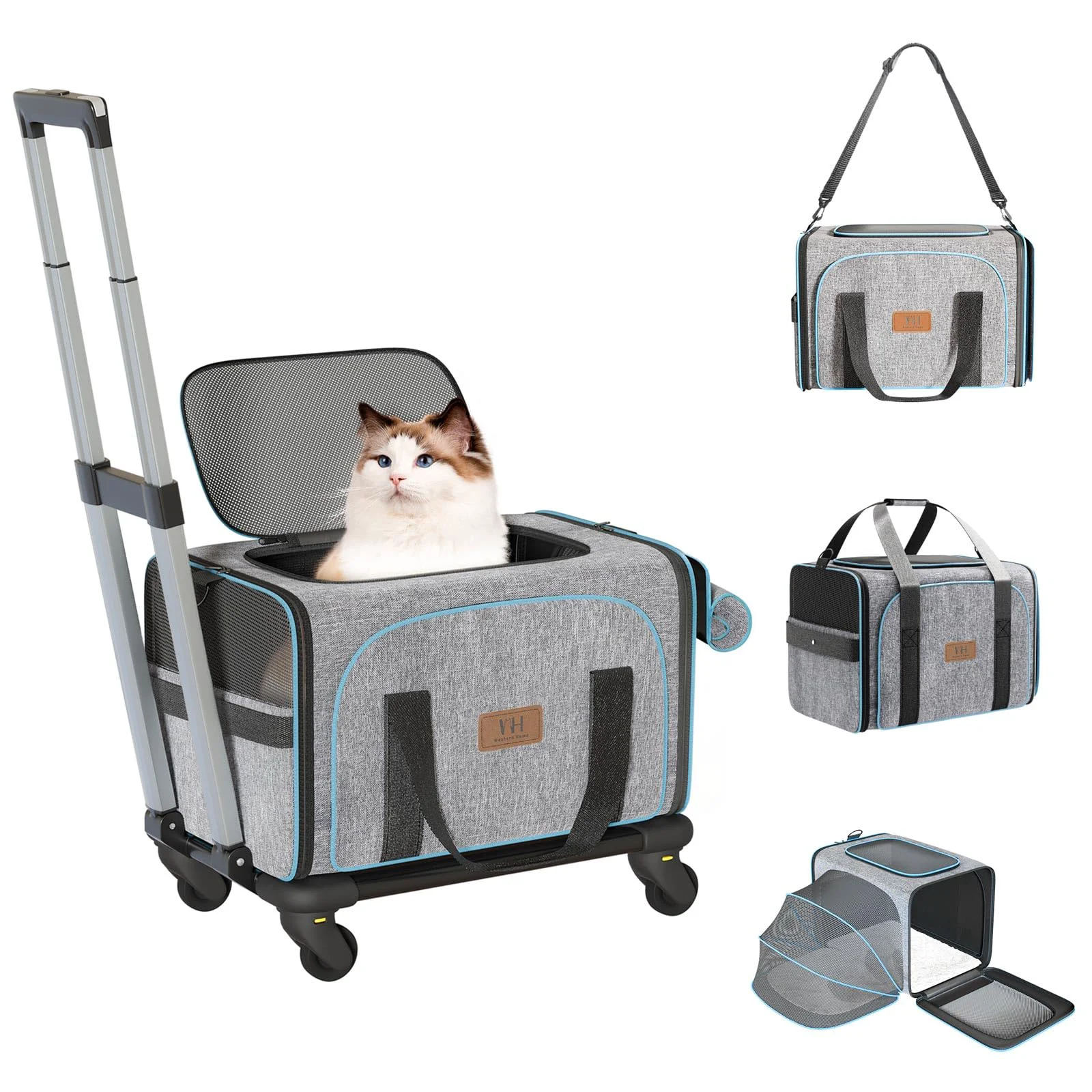 Durable Western Home WH Expandable Cat Carrier with Wheels — Airline Rolling Carrier Efficient