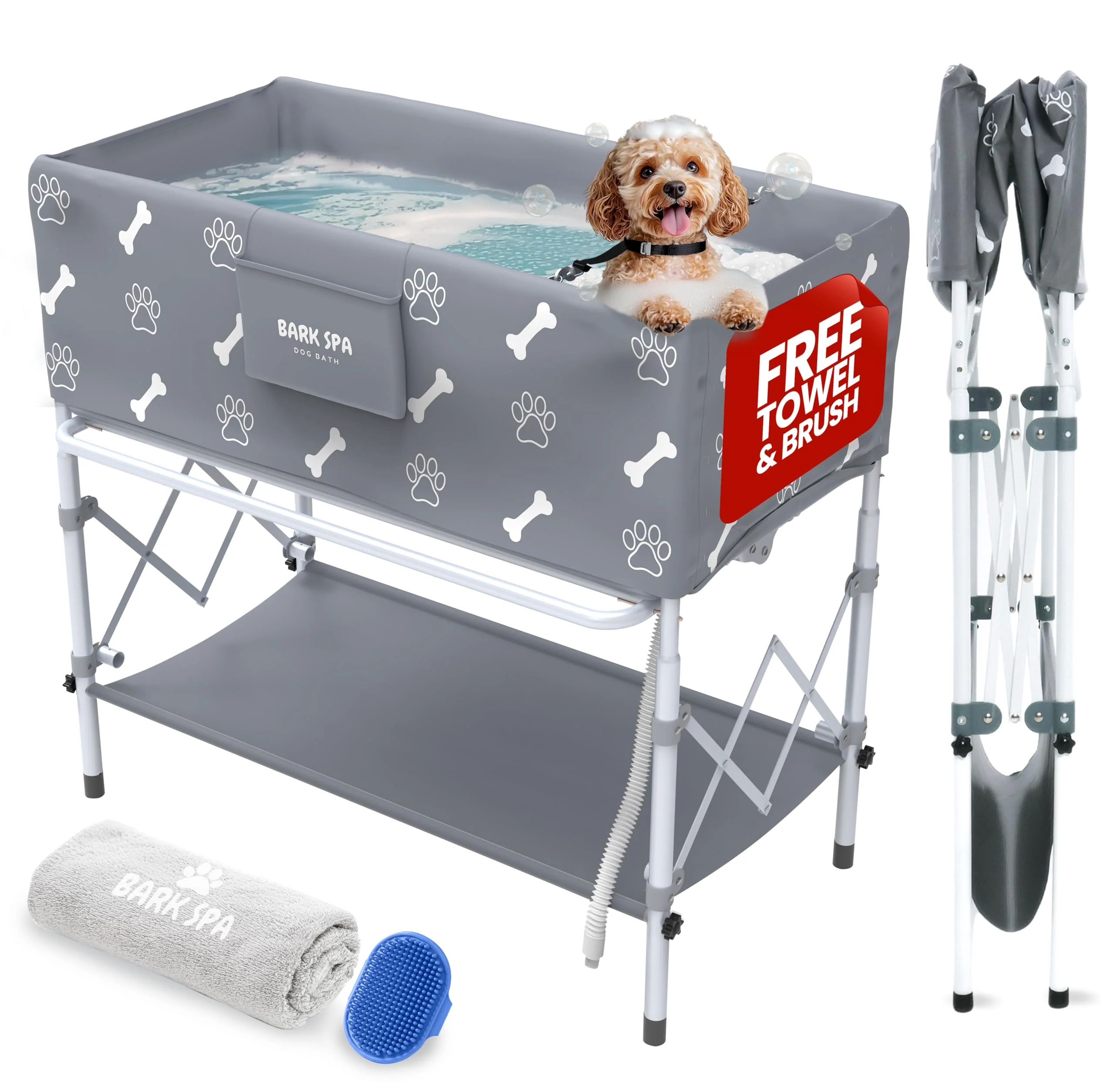 Refined Bark Spa Dog Bath Tub – Foldable d Washing Station for Indoor Outdoor Grooming Unique