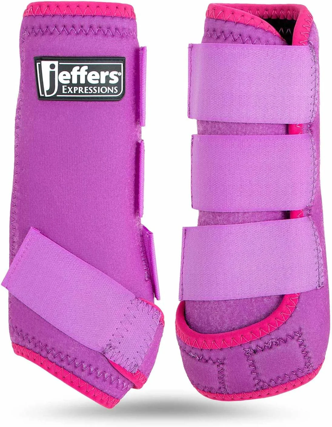 Stylish Jeffers Expression Neon Horse Boots 1 Pair - Purple Pink Breathable Neoprene Secure Strap Closures Durable Premium Protection for Jump Training Trail Riding - Front Hind Medium Size Fast