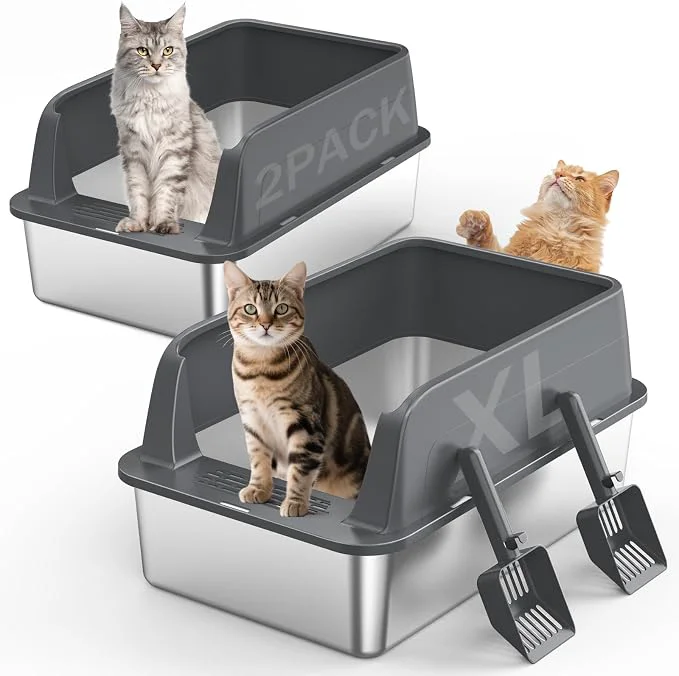 Efficient 2PACK Stainless Steel Litter Box Extra Large Litter Boxes User-Friendly