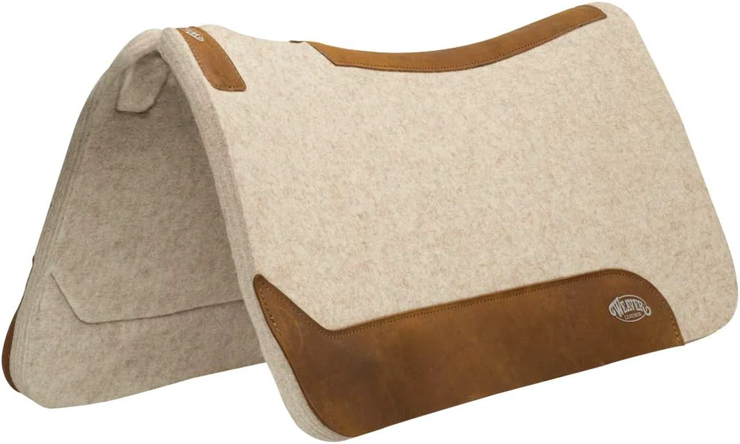 Exceptional Weaver Equine 27 x 27 Pony Size Wool Blend Felt Horse Saddle Pad Shock Absorbing Contoured Western Saddle Pad for Protection Equine Supplies ‎Tan Pure