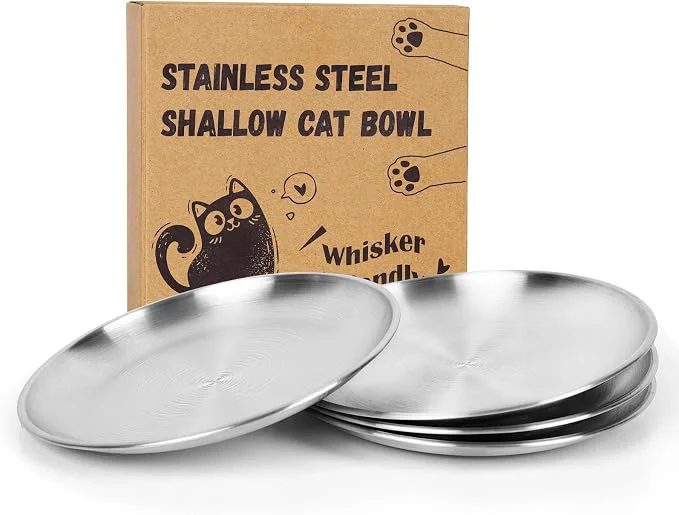 Organic 4-Pack Stainless Steel Cat Food Bowls Shallow Whisker-Friendly Non-Slip Healthy