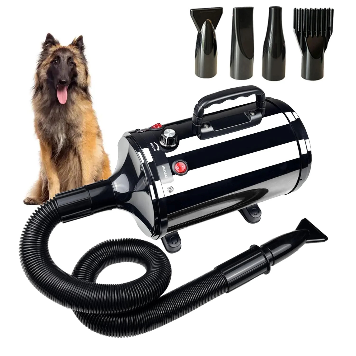 Minimalist GULUQI High Velocity Dog Grooming Dryer — Adjustable Temp Speed 4 Nozzles Excellent