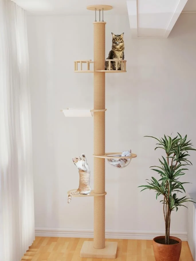 Consistent MewJoyee Floor-to-Ceiling Cat Tree – Adjustable 82-112 in Deluxe Tower with Natural Rope Optimized