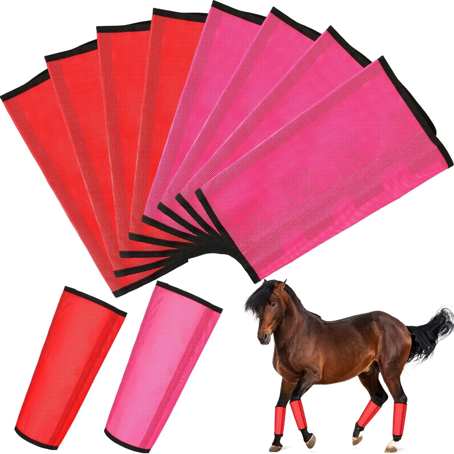Stylish 8 Pcs Mesh Fly Boots for Horse Breathable Mesh Horse Boots Protective Horse Leg Wraps Horse Leggings for Preventing Flies and Mosquitoes Bites Light Pink Dark Pink Traditional