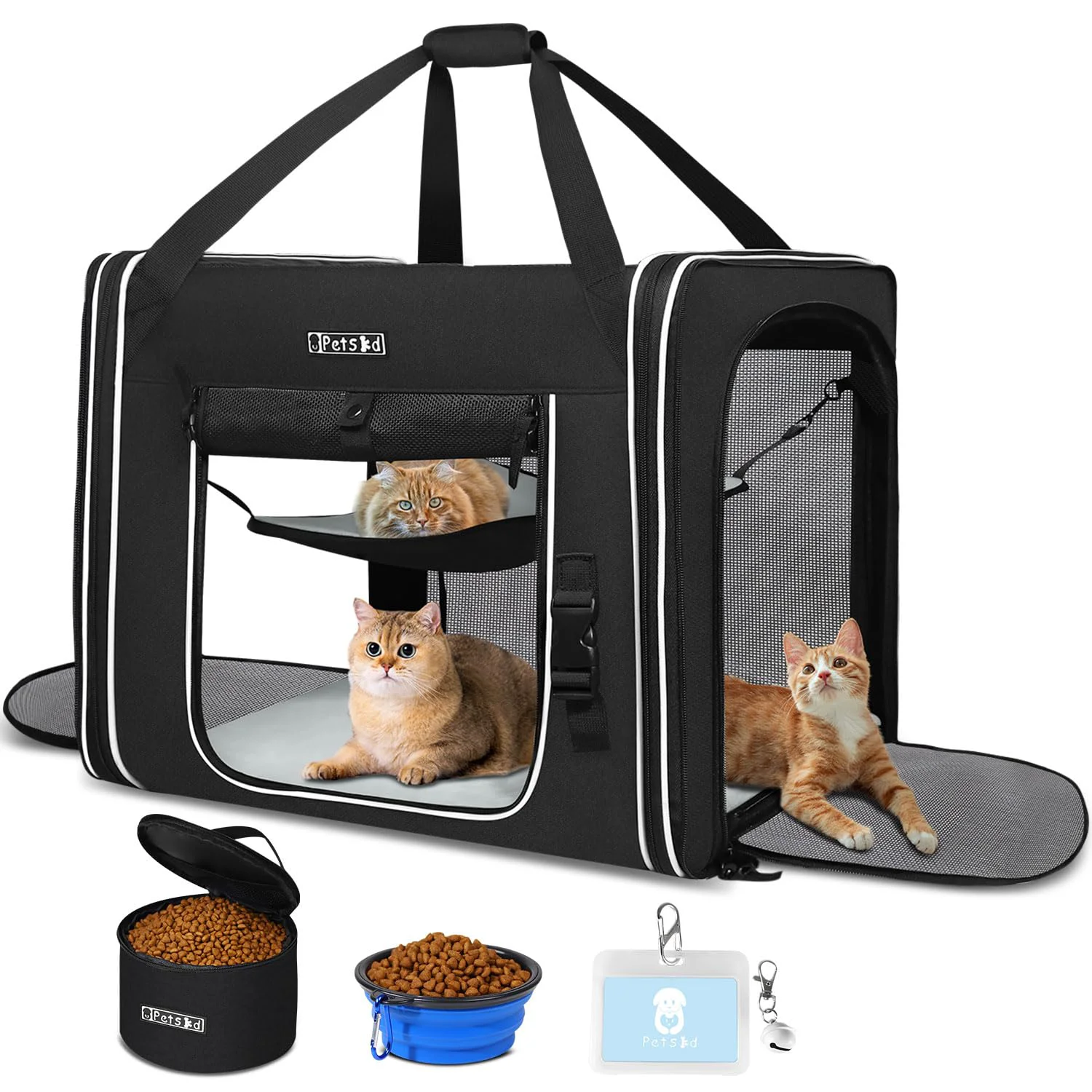 Optimized Petskd Combinable Pet Carrier for Large Cat or Medium Dog — 18x17x17 Car Travel Carrier with Food Bag Bowls and Zippers Practical