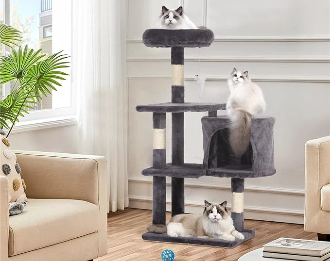 Unique Cat Tree Tower Cat Condo Light Grey Powerful