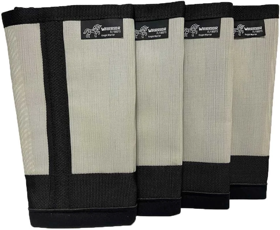 Trendy Warrior Fly Boots for Horses - Breathable Mesh Horse Boots for Fly Protection Leg Comfort - Set of 4 Knight Warrior Gray Fine