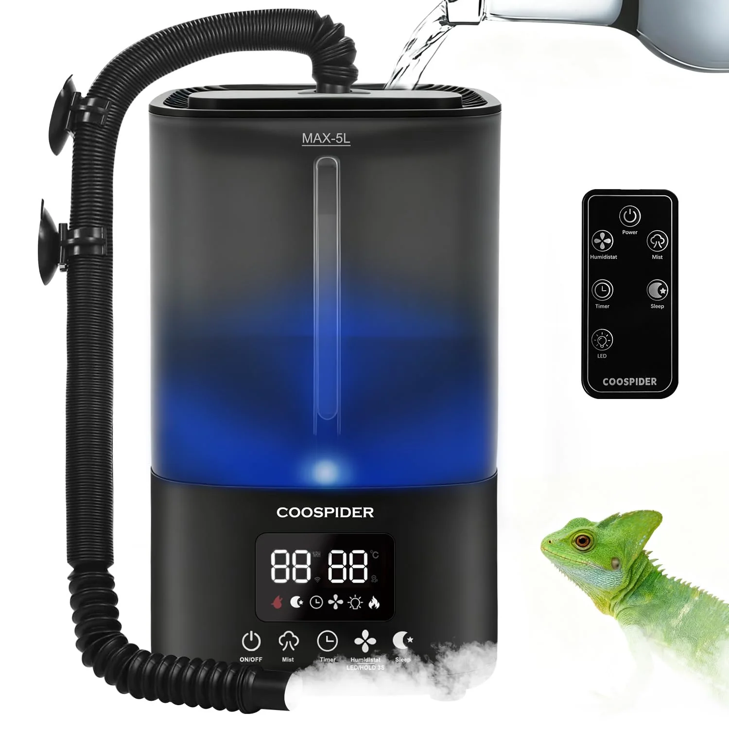 Carefully Designed COOSPIDER 5L Reptile Fogger Humidifier with Timer Humidity Control Quiet Terrarium Mist High-Grade