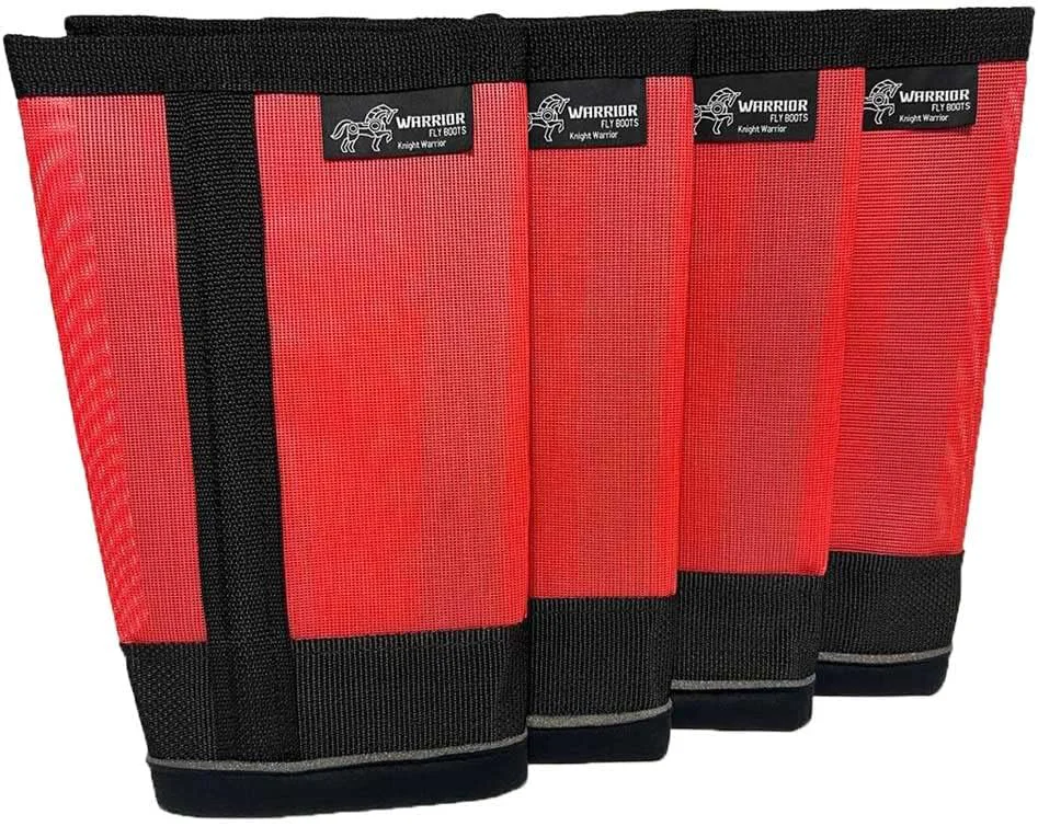 Secure Warrior Fly Boots for Horses - Breathable Mesh Horse Boots for Fly Protection Leg Comfort - Set of 4 Knight Warrior Red Exceptional