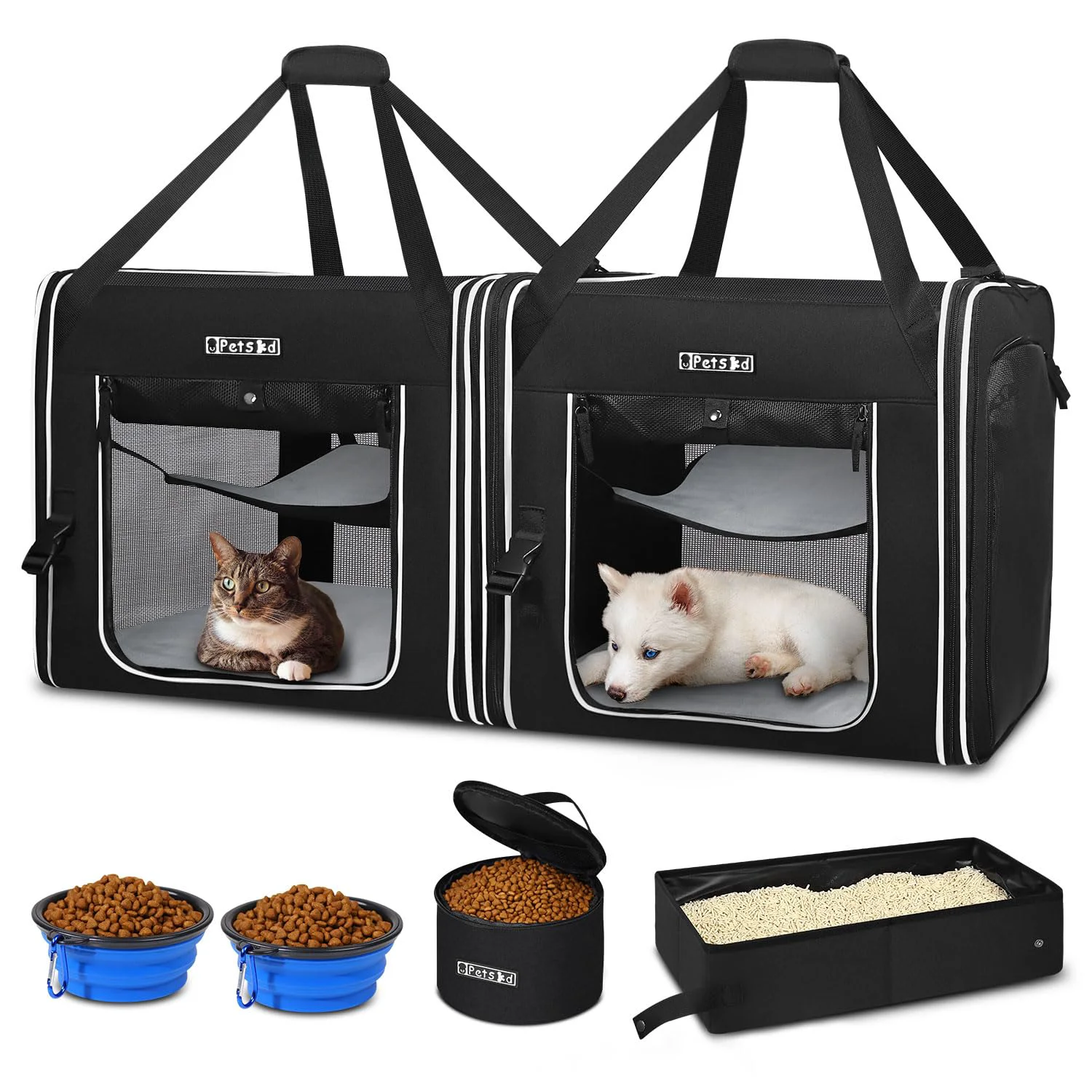Comfortable Petskd Portable Double Cat Carrier with Litter Box — 2-in-1 Travel Carrier 36x17x17in Soft