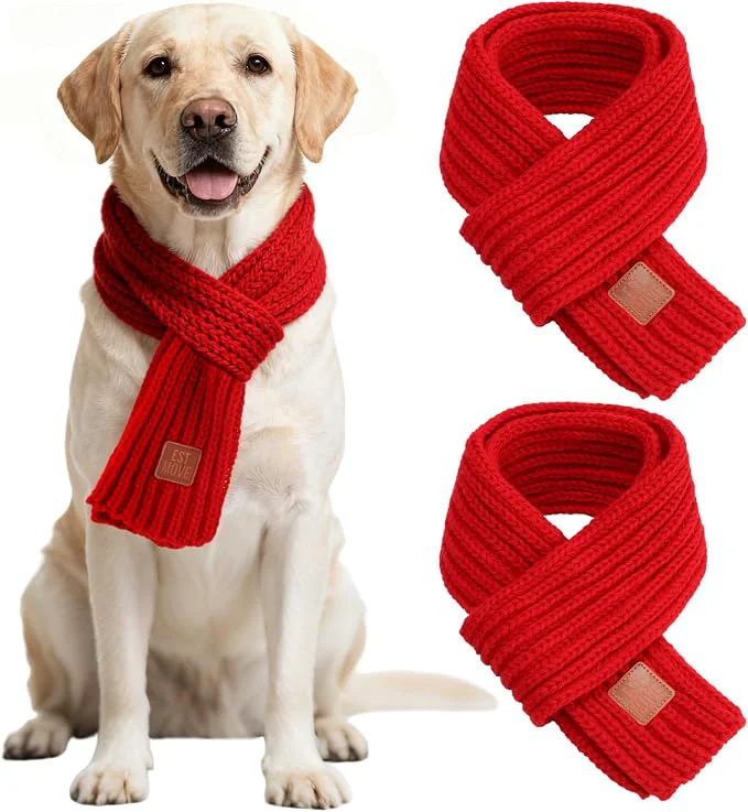 Secure BWOGUE 2-Piece Knitted Dog Christmas Scarf Bandana User-Friendly