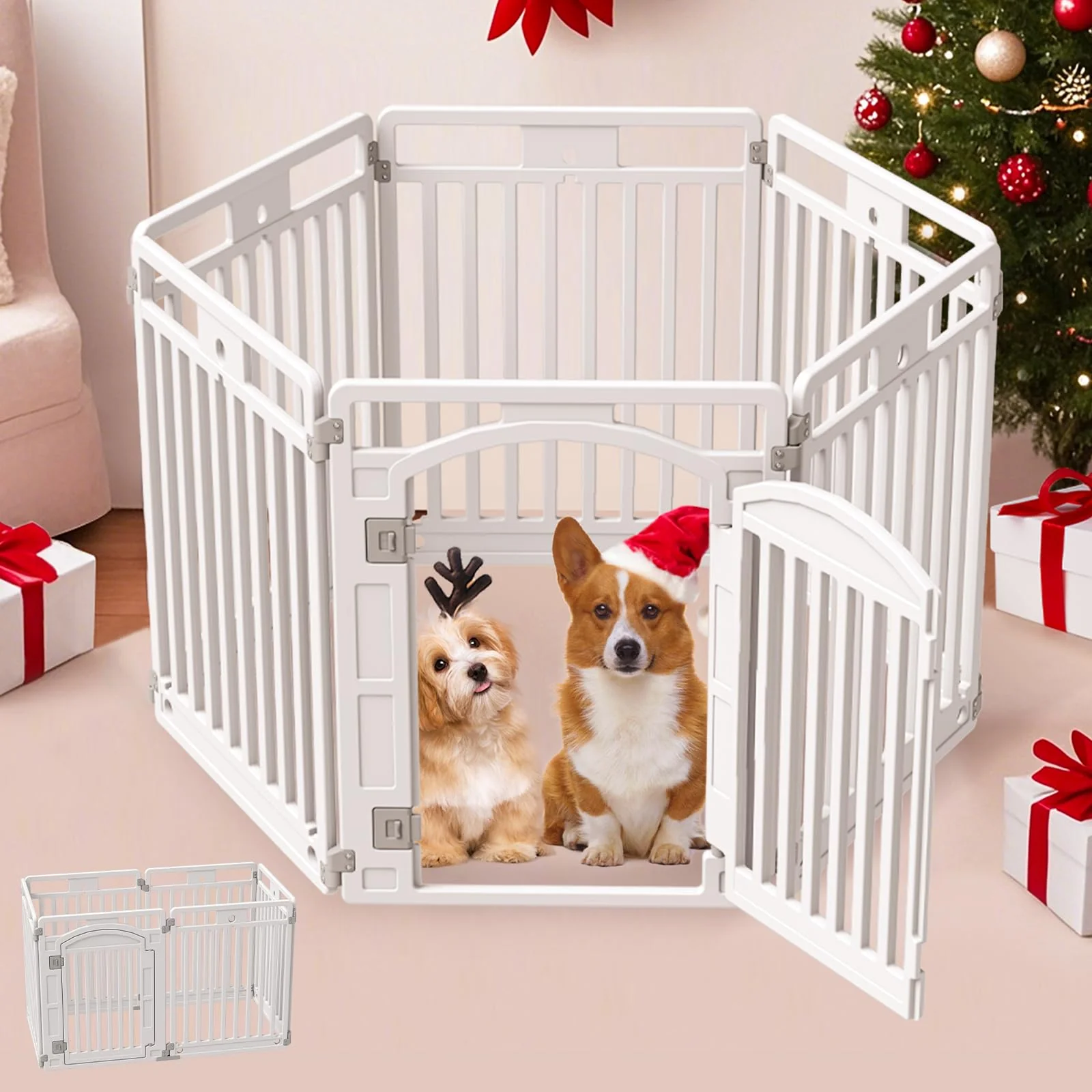 Selected GumiSeao Pet Playpen with Door – Foldable 6-Panel Puppy Playpen for Small Dogs Indoor Outdoor Minimalist