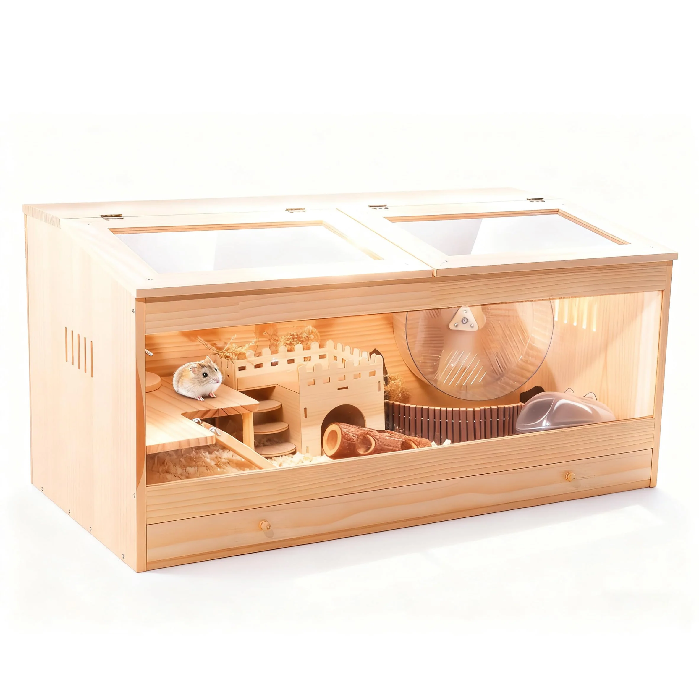 User-Friendly Kyerlish 31.5in Wooden Hamster Cage – Pull-Out Tray Comfortable
