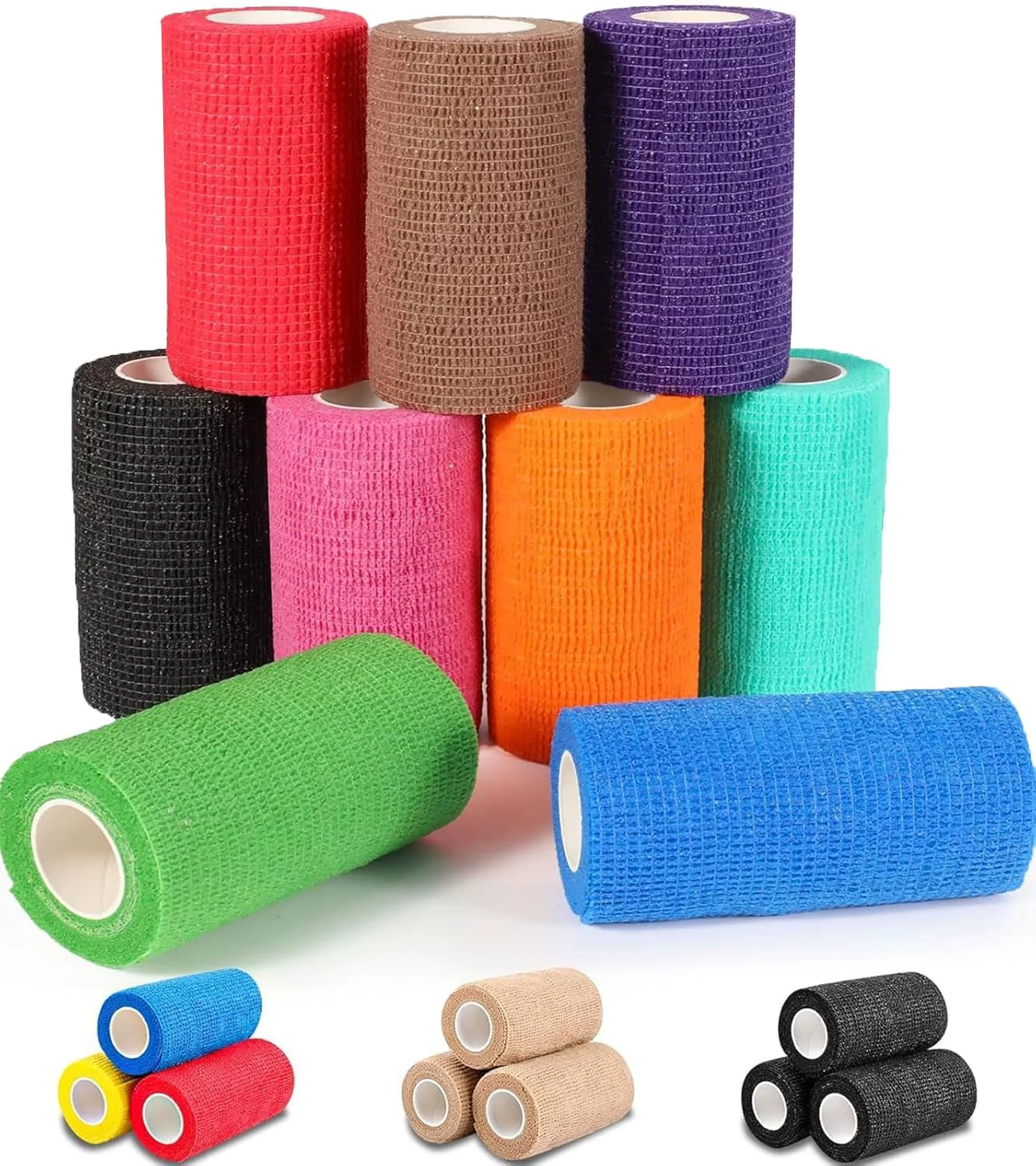 Dependable AZEN 9 Pack Self Adhesive Bandage Wrap 4 X 5 Yards Elastic Cohesive Bandage Wrap Color Athletic Tape Tattoo Grip Tape Wrap Vet Wrap Ankle Tape Soft