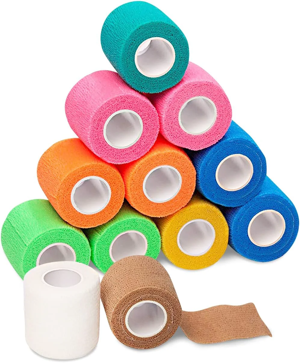 Solid California Basics Self-Adhesive Medical Tape 2 inch - Pack of 12 - Cohesive Bandage Wrap Rolls - Waterproof Athletic Tape - Self Adhesive Medical Adhesive Bandage Wrap - Vet Stretch Wrap Refined