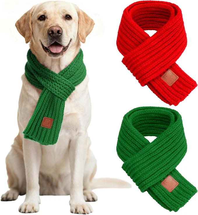 High-Grade BWOGUE 2-Piece Winter Dog Knitted Scarf Dog Neck Warm Bandanas Fashionable