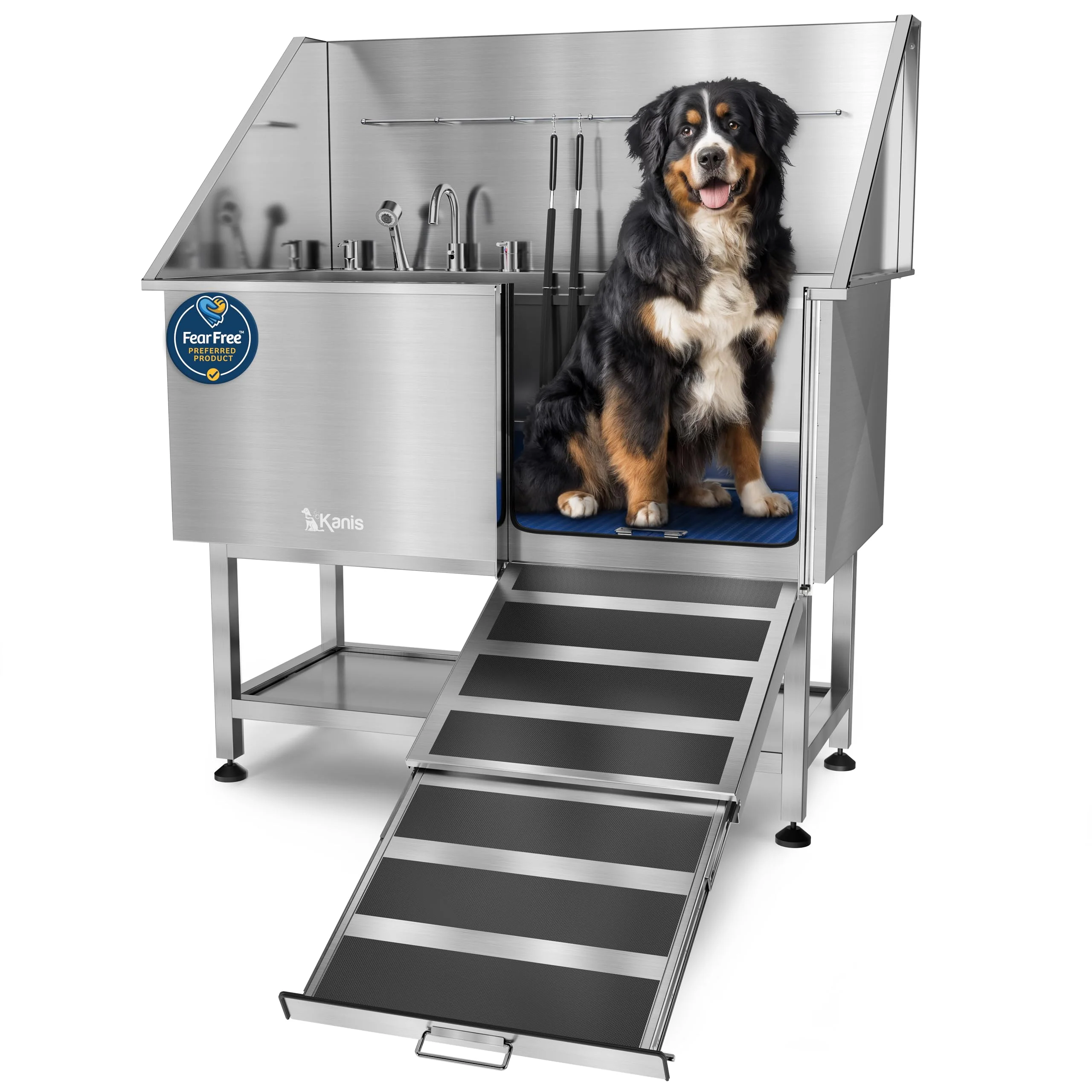 Luxury KANIS Professional Dog Washing Station – 304 Stainless Steel Grooming Sink with 50 Shelf Right Ramp Original