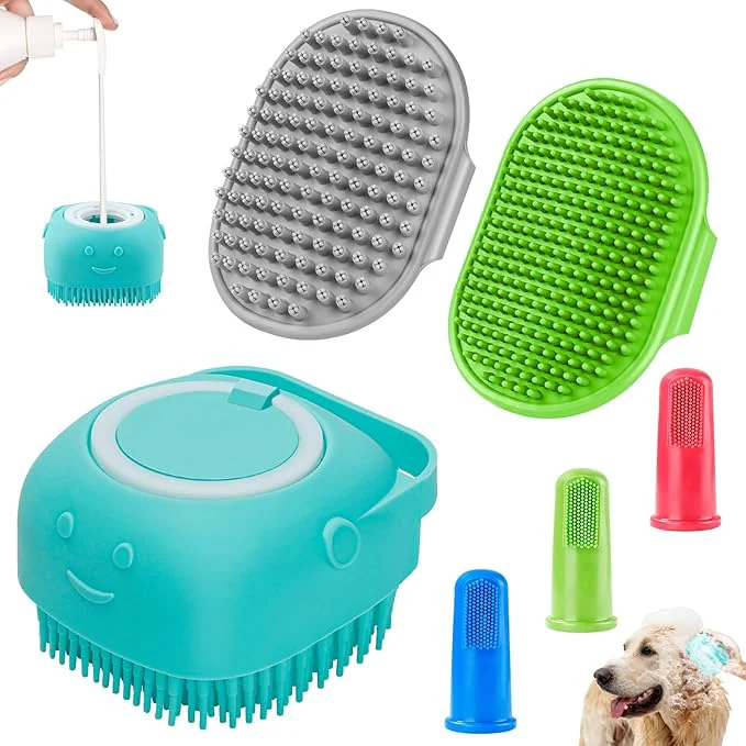 Official Comotech 6PCS Dog Bath Brush Dog Toothbrush Adjustable Handle Shampoo Brush Lightweight
