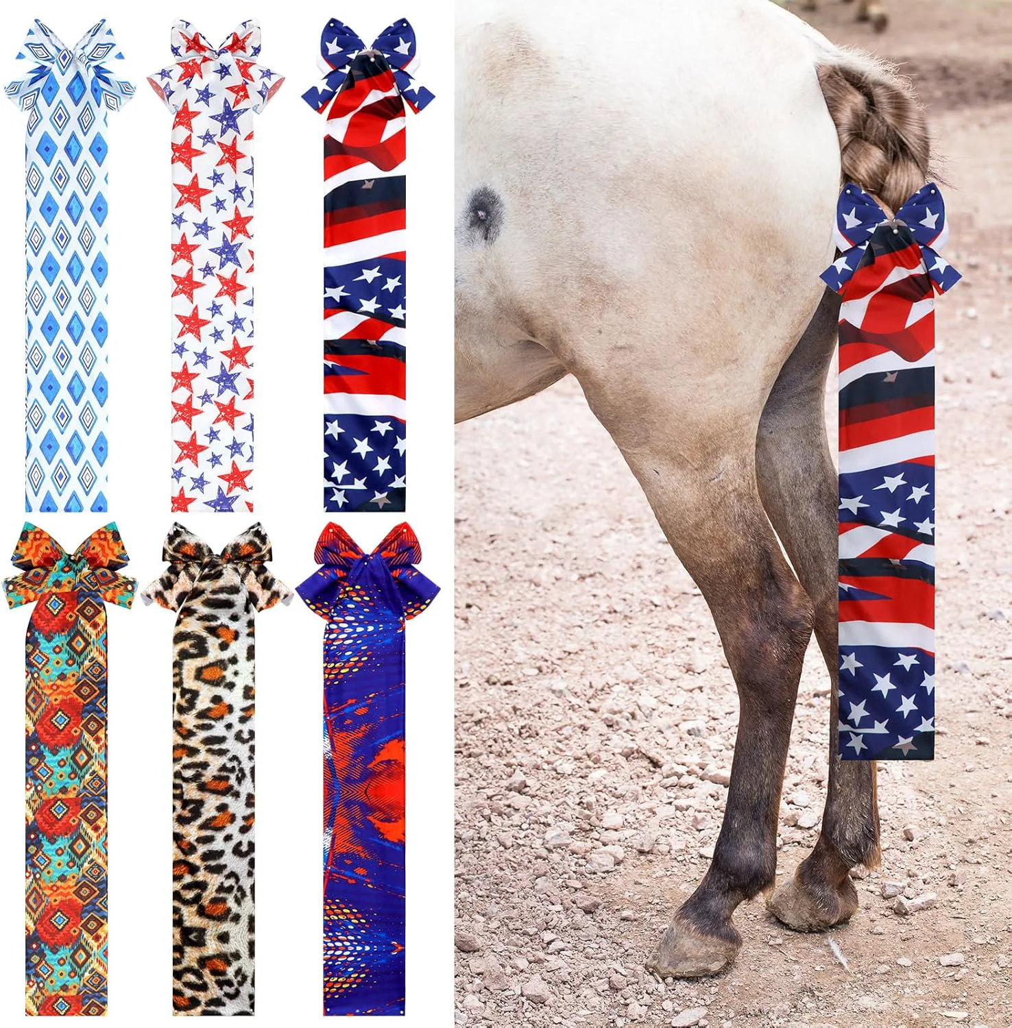 Official 6 Pcs Horse Tail Bag Breathable Guard 22 Slip on Horse Care Tail Wrap 2 Strand Closure Straps Grooming Supplies to Keep from Dirt Breakage Rubbing 6 Designs Aesthetic Style Flexible