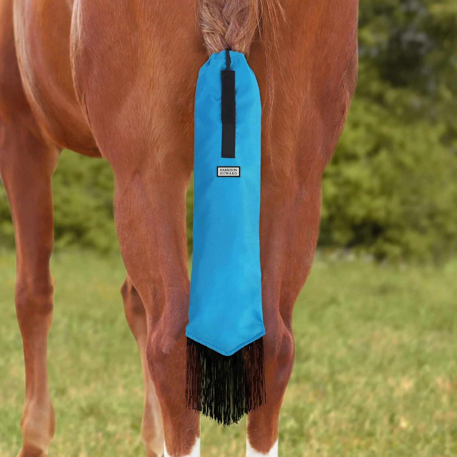 Enhanced Harrison Howard Smooth Lightweight Adjustable Fastener Nylon Horse Tail Bag with Fringe Classic