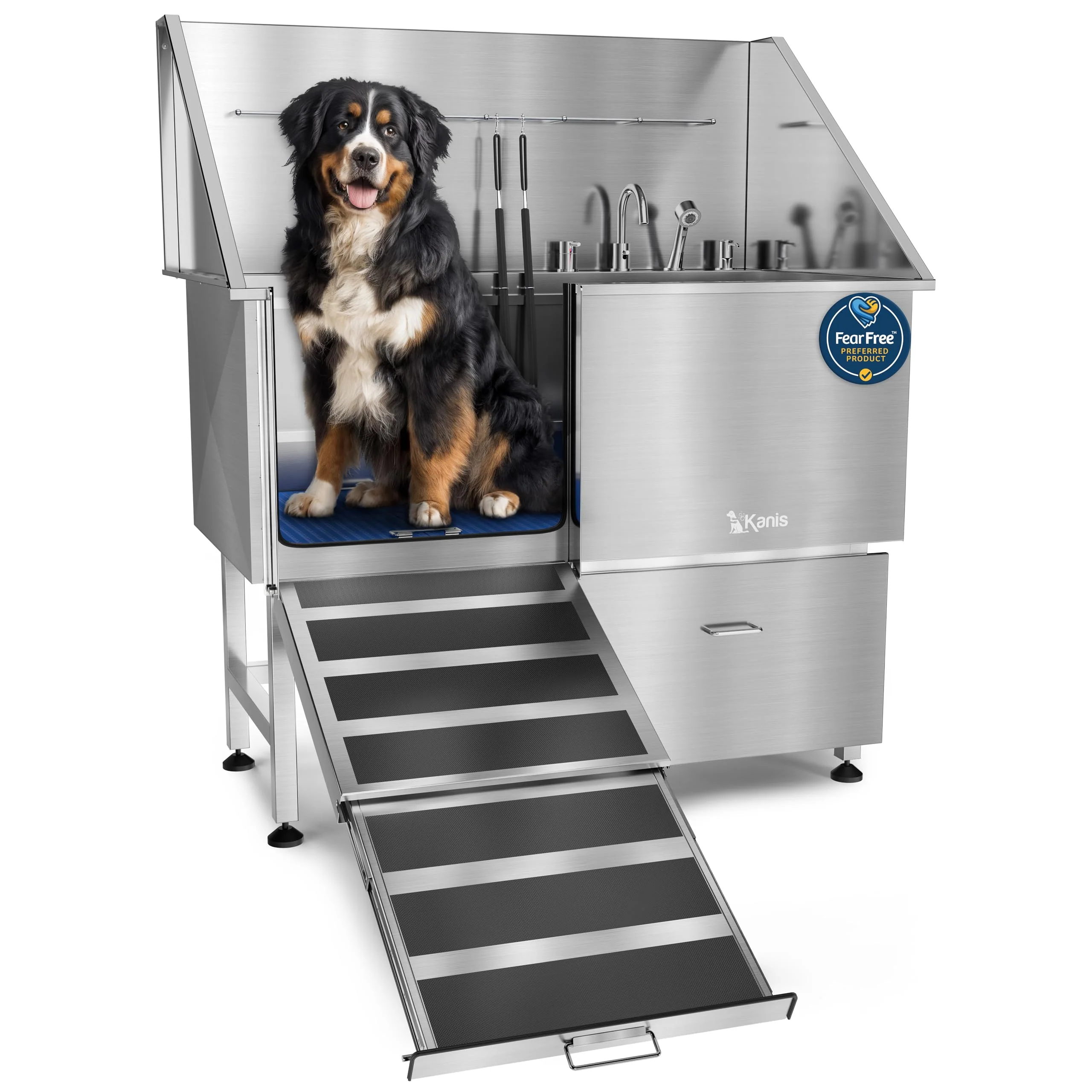 Trusted KANIS Professional Dog Washing Station — 304 Stainless Steel Grooming Tub with Left Ramp Eco-Friendly