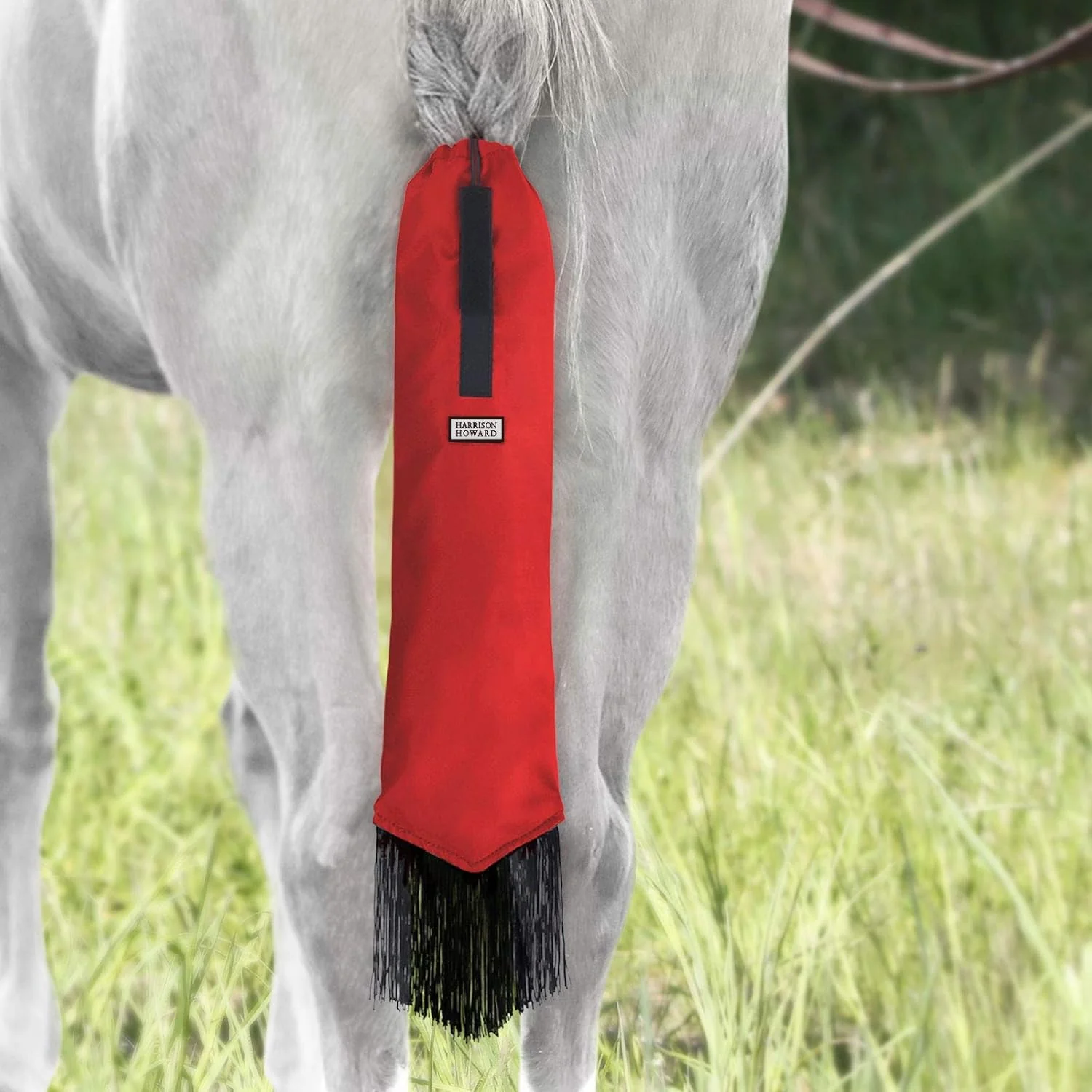 Excellent Harrison Howard Smooth Lightweight Adjustable Fastener Nylon Horse Tail Bag with Fringe Dependable