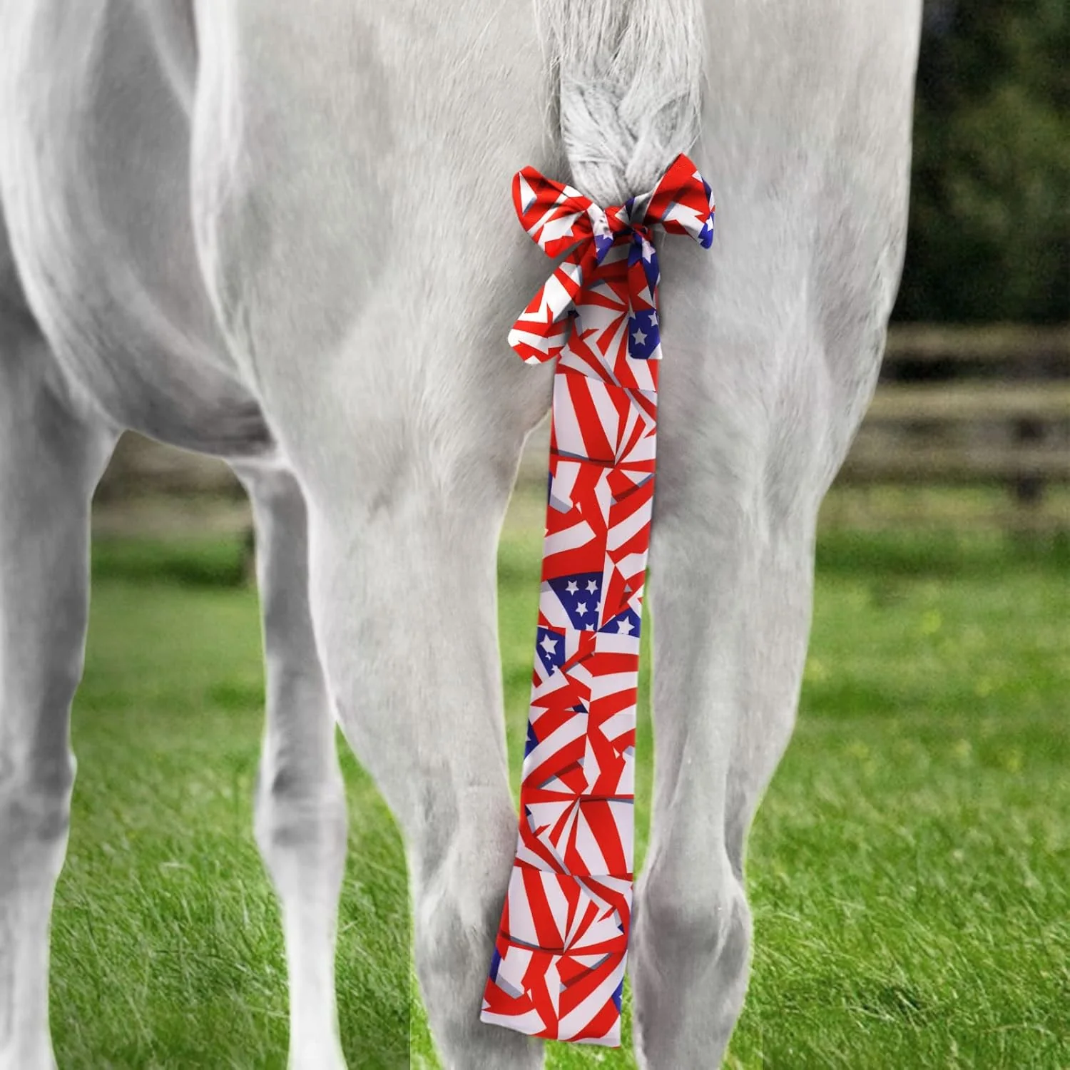 Specialty Harrison Howard Stretchy Tail Bag Breathable Horse Tail Guard Slip on Design Protect Horse Tail 2 Strand Closure Straps Keep Tail Clean Protected 22 L Length Makes Grooming Easy-Flag Grid Classic