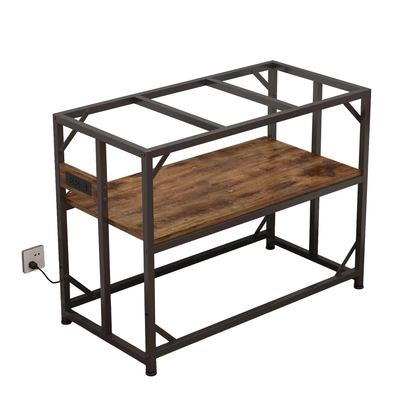 Superior METYERRY Sturdy Metal Aquarium Stand with Power Outlets — 660LBS Capacity Rustic Brown Exclusive