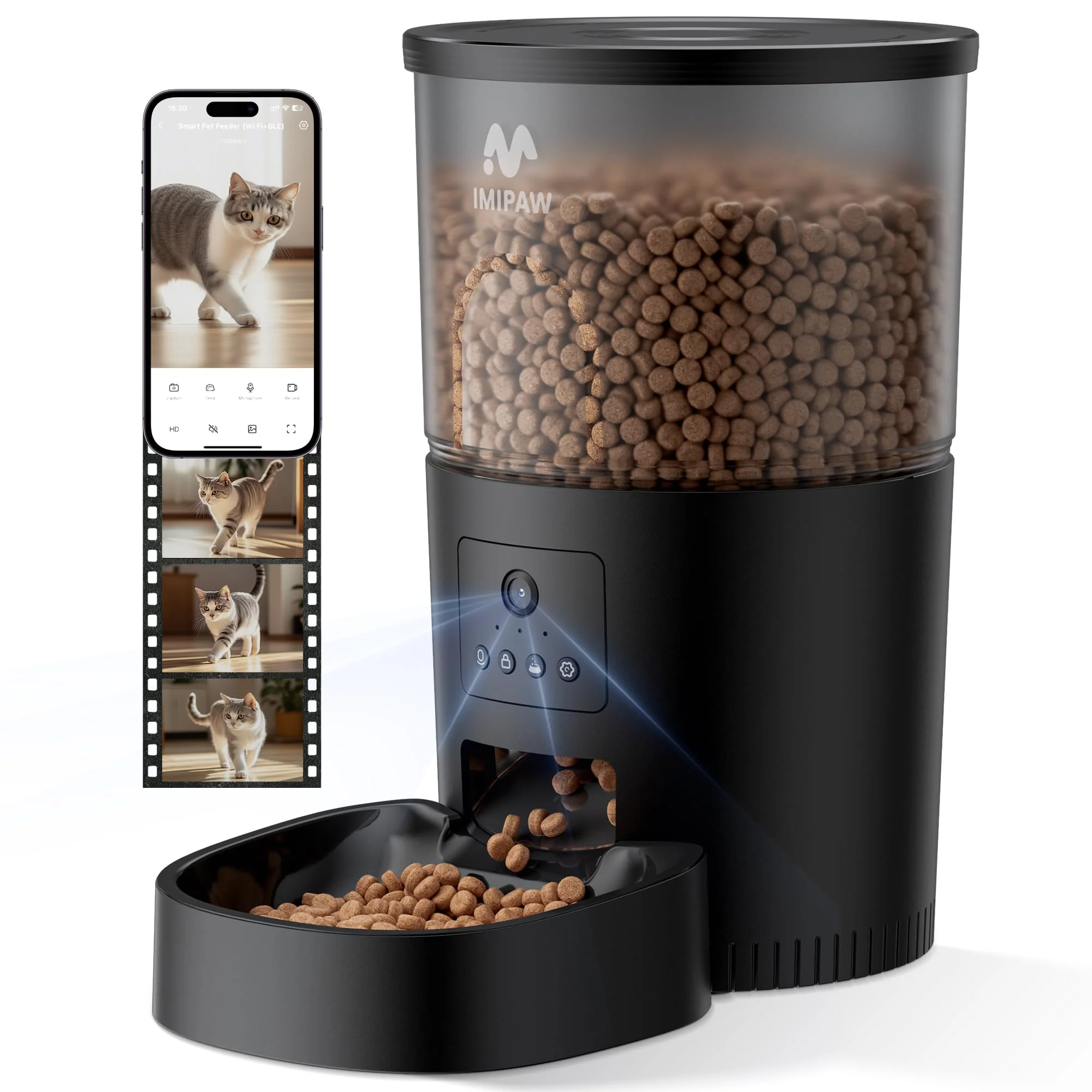 Minimalist IMIPAW Automatic Cat Feeder with Camera 1080P AI Recognition Dual-Band WiFi App Control Night Vision Reliable