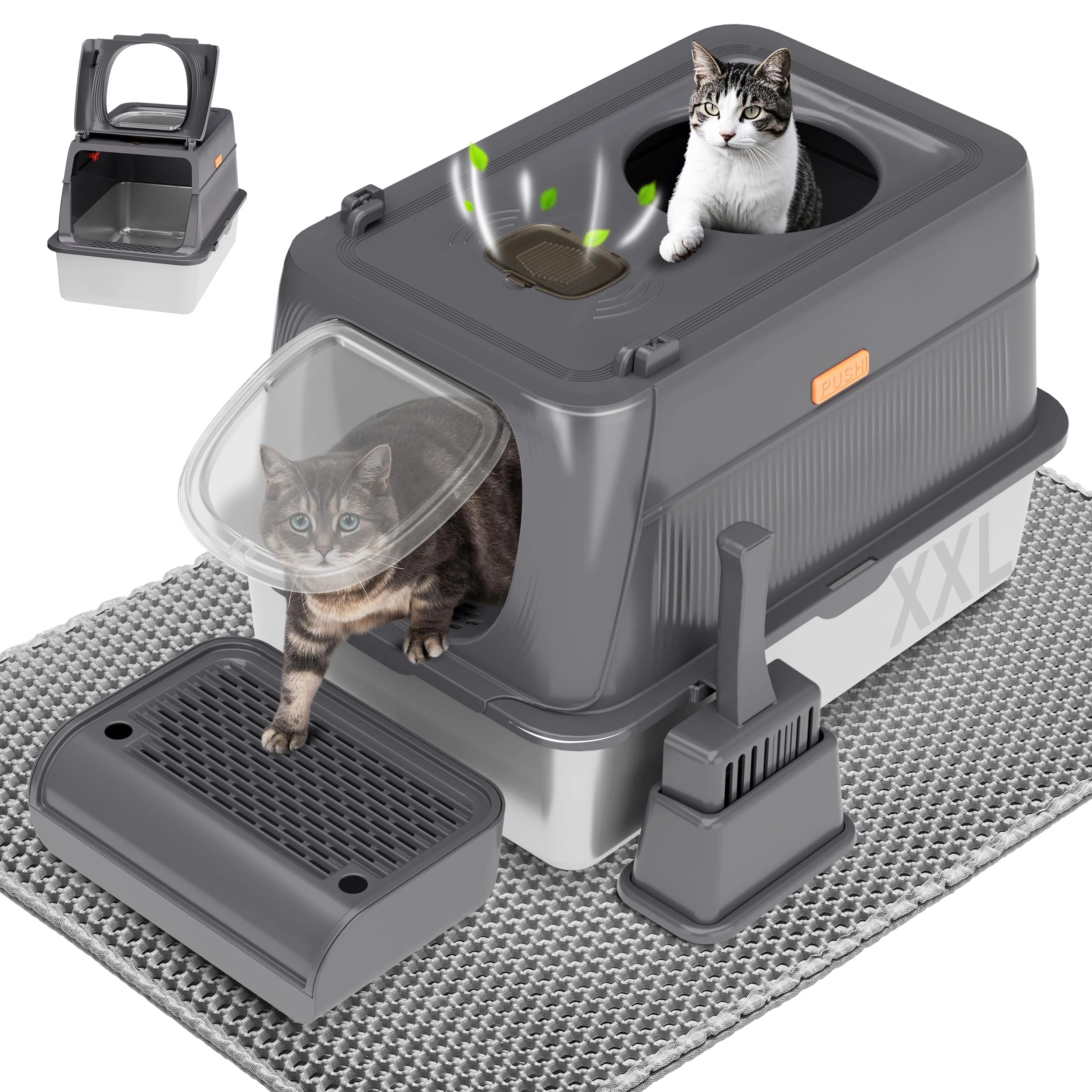 Efficient Citylife XXL Stainless Steel Cat Litter Box with Lid – Front Top Entry Fine Crafted
